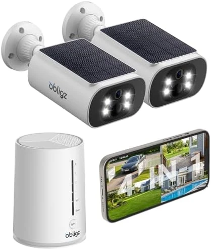 Solar Security Cameras Wireless Outdoor, 4MP, 64GB Local Storage, 2-Cam Kit — Security Camera, Obligz