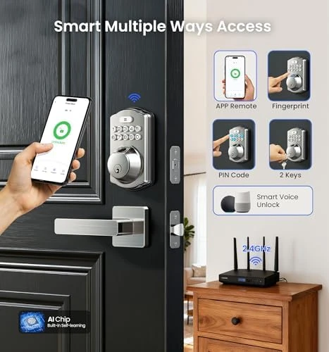 Built-in Wi-Fi Fingerprint Smart Lock with Lever Handle Set — Smart Lock, Veise