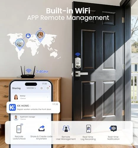Built-in Wi-Fi Fingerprint Smart Lock with Lever Handle Set — Smart Lock, Veise