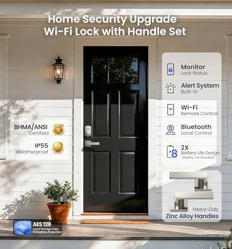 Built-in Wi-Fi Fingerprint Smart Lock with Lever Handle Set — Smart Lock, Veise