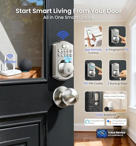 Built-in WiFi Fingerprint Smart Lock with 2 Knobs — Smart Lock, Veise