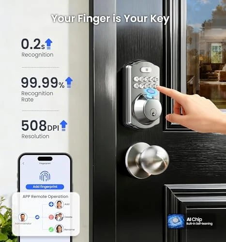 Built-in WiFi Fingerprint Smart Lock with 2 Knobs — Smart Lock, Veise
