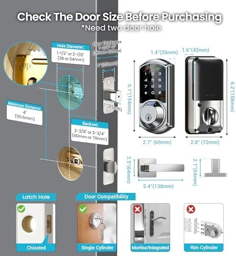 Fingerprint App Control Smart Lock with Heavy-Duty Zinc Alloy Handles — Smart Lock, Veise