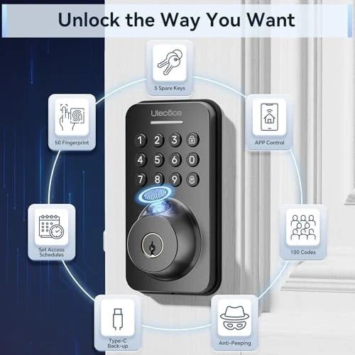 Fingerprint Keypad Deadbolt with Knob Set — Smart Lock, Ulecoce