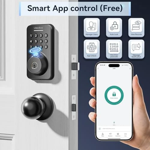 Fingerprint Keypad Deadbolt with Knob Set — Smart Lock, Ulecoce