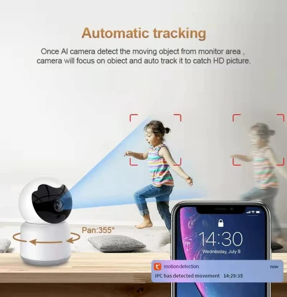 Indoor Pan-Tilt Smart Security Camera with Motion Tracking — Security Camera, Bawofu