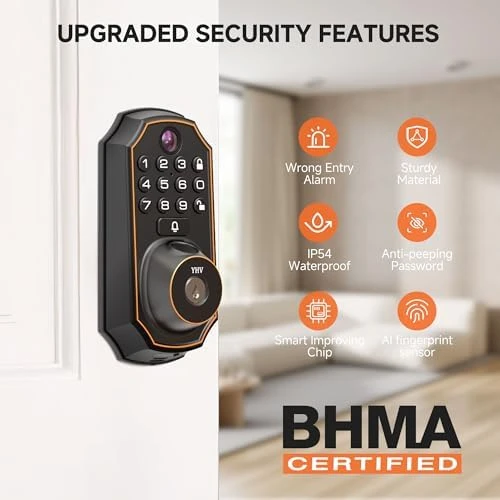 Keyless Entry Door Lock with Camera Fingerprint Smart Door Lock with App Remote Control — Smart Lock, YHV
