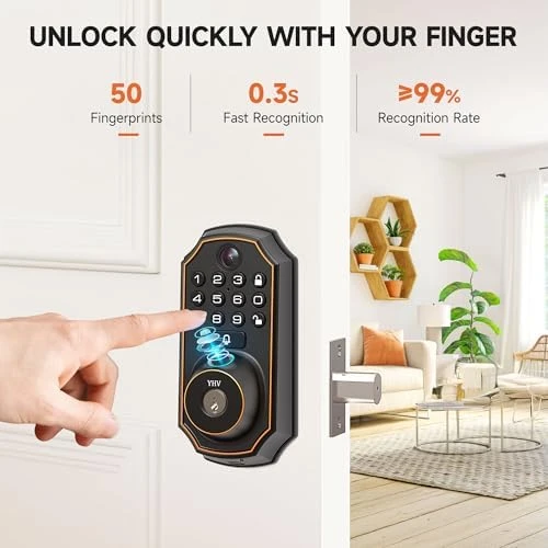 Keyless Entry Door Lock with Camera Fingerprint Smart Door Lock with App Remote Control — Smart Lock, YHV