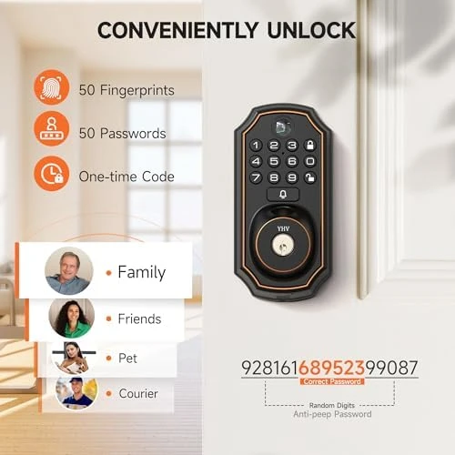 Keyless Entry Door Lock with Camera Fingerprint Smart Door Lock with App Remote Control — Smart Lock, YHV