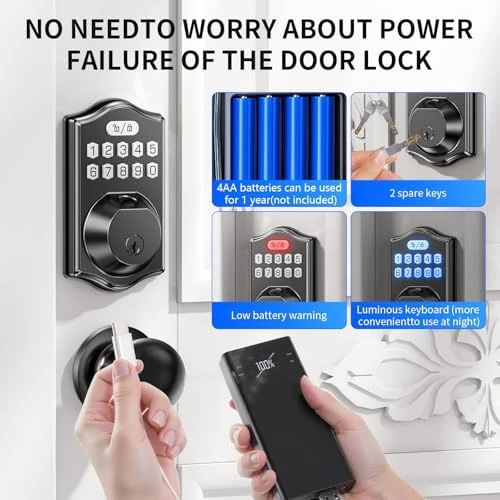 Keypad Deadbolt Front Door — Smart Lock, Darawf