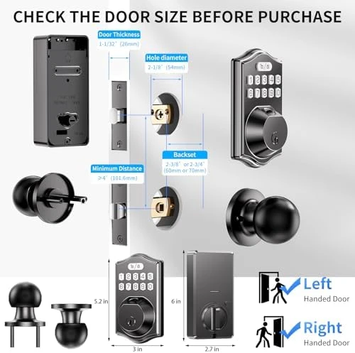 Keypad Deadbolt Front Door — Smart Lock, Darawf