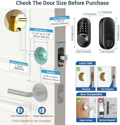 RZ06 Smart Lock with App Control, Keyless Entry, Touchscreen Keypad — Smart Lock, Veise