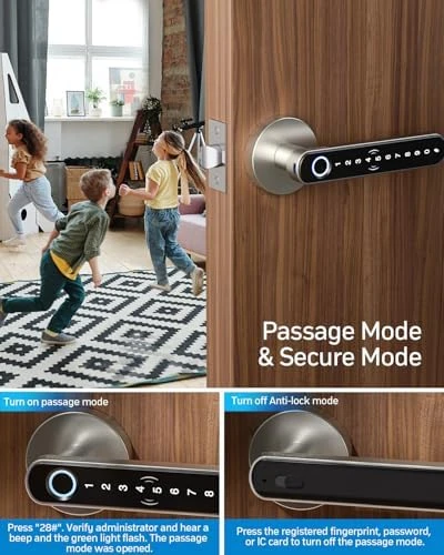 Smart Door Lock Fingerprint, Keyless Entry Door Lock with Handle — Smart Lock, TMEZON