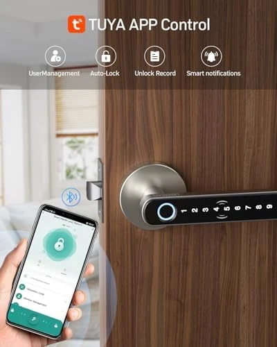 Smart Door Lock Fingerprint, Keyless Entry Door Lock with Handle — Smart Lock, TMEZON