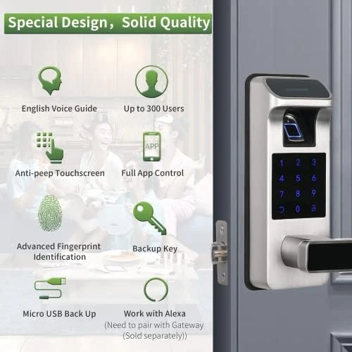 Smart Door Lock, Heavy Duty 5 in 1 Keyless Entry Door Lock — Smart Lock, HARFO