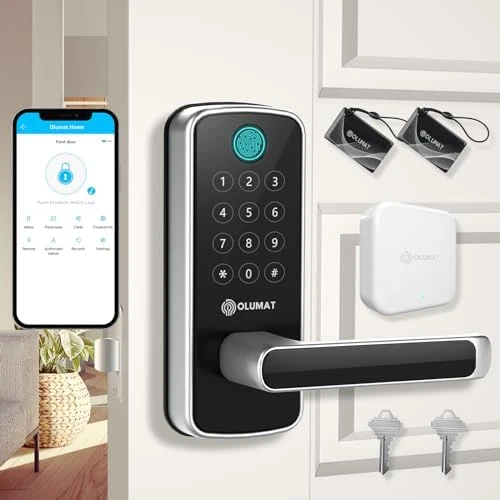 Smart Door Lock with WiFi Gateway, Keyless Entry Door Lock with Handle — Smart Lock, OLUMAT