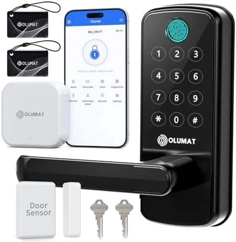 Smart Door Lock with WiFi Gateway, Keyless Entry Door Lock with Handle — Smart Lock, OLUMAT