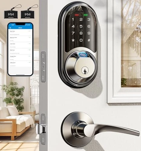 Smart Lock for Front Door, 2 Lever Handles, Fingerprint Keyless Entry, App Control Biometric Door Lock Set, Touchscreen... — Smart Lock, Veise
