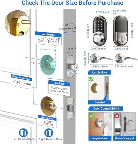 Smart Lock for Front Door, 2 Lever Handles, Fingerprint Keyless Entry, App Control Biometric Door Lock Set, Touchscreen... — Smart Lock, Veise