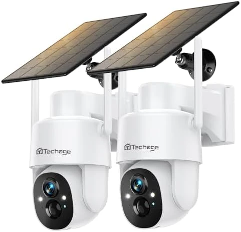 Solar Security Cameras Wireless Outdoor, 2K WiFi Cameras for Home Security, 360° PTZ Surveillance Camera with PIR, Color... — Security Camera, Techage