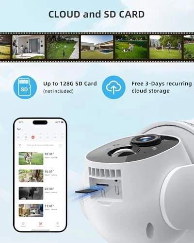 Solar Security Cameras Wireless Outdoor, 2K WiFi Cameras for Home Security, 360° PTZ Surveillance Camera with PIR, Color... — Security Camera, Techage