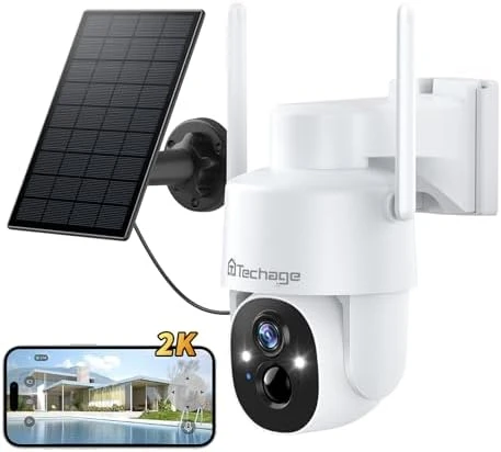 Solar Security Cameras Wireless Outdoor, 2K WiFi Cameras for Home Security, 360° PTZ Surveillance Camera with PIR, Color... — Security Camera, Techage