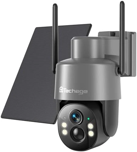Solar Security Cameras Wireless Outdoor, 2K WiFi Cameras for Home Security, 360° PTZ Surveillance Camera with PIR, Color... — Security Camera, Techage