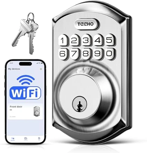 Wi-Fi Keyless Entry Door Lock with Keypad - Smart Deadbolt Lock for Front Door with 2 Keys — Smart Lock, TEEHO