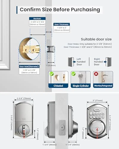 Wi-Fi Keyless Entry Door Lock with Keypad - Smart Deadbolt Lock for Front Door with 2 Keys — Smart Lock, TEEHO