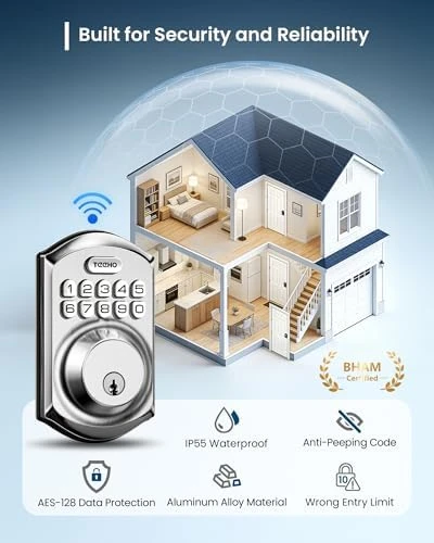 Wi-Fi Keyless Entry Door Lock with Keypad - Smart Deadbolt Lock for Front Door with 2 Keys — Smart Lock, TEEHO