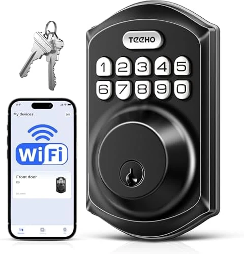 Wi-Fi Keyless Entry Door Lock with Keypad - Smart Deadbolt Lock for Front Door with 2 Keys — Smart Lock, TEEHO