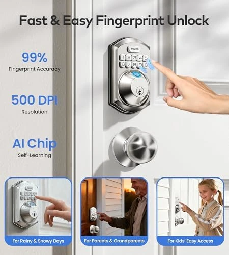 WiFi Smart Keyless Entry Door Lock with Handle — Smart Lock, TEEHO