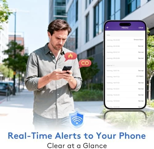 3-Pack Smart Smoke & CO Detector Combo with App Notifications — Radon Detector, Soewolit
