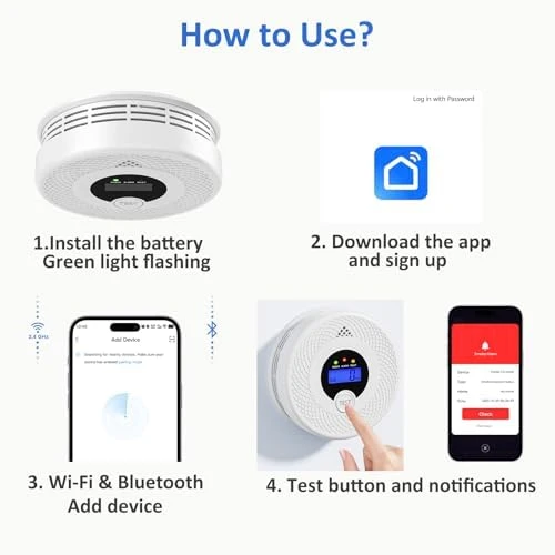 3-Pack Smart Smoke & CO Detector Combo with App Notifications — Radon Detector, Soewolit