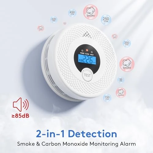 3-Pack Smart Smoke & CO Detector Combo with App Notifications — Radon Detector, Soewolit