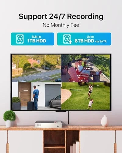 8CH Security Camera System with 1TB HDD, AI Detection, 80ft Night Vision — Security Camera, ZOSI