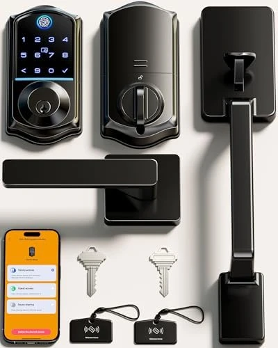Smart Fingerprint Front Door Lock Set, App Control, 8-in-1 Keyless Entry Deadbolt with Lever Handle — Smart Lock, Veise