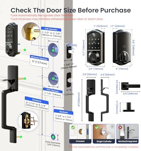 Smart Fingerprint Front Door Lock Set, App Control, 8-in-1 Keyless Entry Deadbolt with Lever Handle — Smart Lock, Veise