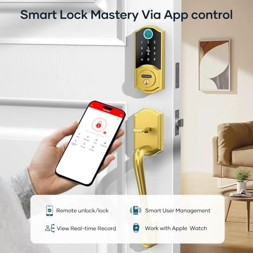 Smart Lock Front Door with Handle, Keyless Entry Door Lock Set, Fingerprint Smart Deadbolt with App Bluetooth,... — Smart Lock, SMONET