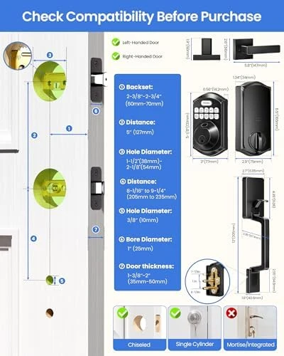 WiFi Keypad Door Lock with Handle Set — Smart Lock, TEEHO