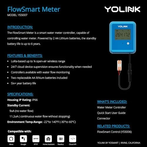 Smart Water Usage Monitor and Leak Detection — Water Shut Off Valve, YoLink