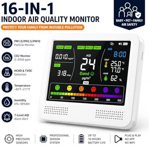 16-in-1 Indoor Air Quality Monitor — Air Quality Monitor, Aeroprecise