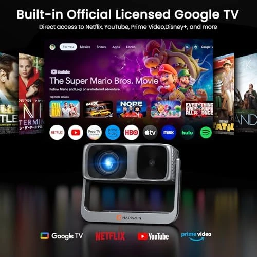 2000 ANSI Outdoor Projector with Google TV — Smart Projector, HAPPRUN