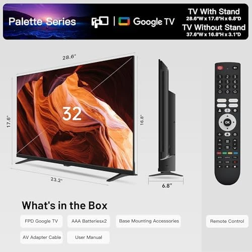 32-inch Smart TV Google TV HD 720p with HDR 10, Dolby Audio, Voice Remote — Smart TV, FPD