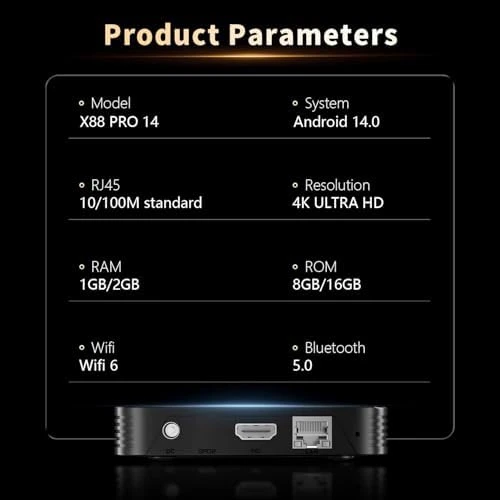 Android Box 14.0, 2GB RAM 16GB ROM, Quad-Core 64bit Cortex-A53 CPU, 10/100M Ethernet, 8K Support 2.4G/5.0GHz Dual WiFi... — Smart TV, ADDCOLOR