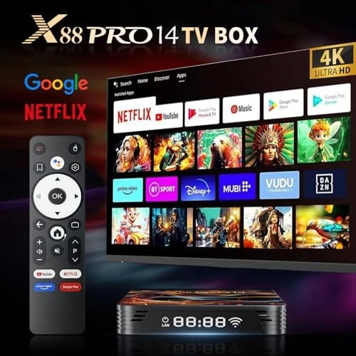 Android Box 14.0, 2GB RAM 16GB ROM, Quad-Core 64bit Cortex-A53 CPU, 10/100M Ethernet, 8K Support 2.4G/5.0GHz Dual WiFi... — Smart TV, ADDCOLOR
