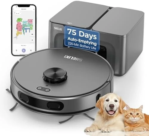 Robot Vacuum and Mop Combo with Self-Emptying — Robot Vacuum, SHELIKI