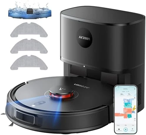 Robot Vacuum and Mop, Self-Emptying with 6000Pa Suction — Robot Vacuum, Airzeen