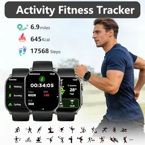 2.01" AMOLED Curved Touchscreen Fitness Watch — Smart Watch, Poounur
