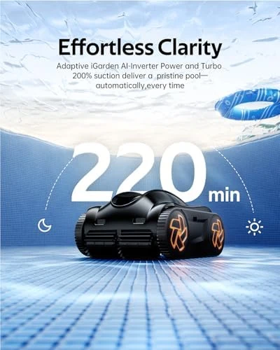 4-in-1 Robotic Pool Cleaner, 3.6H Cordless Pool Vacuum — Robot Vacuum, iGarden